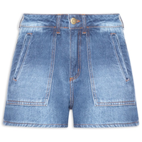 Short Jeans Feminino Bolsos Casa Inglesa - Azul
