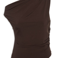 Blusa Feminina Drapeada Ombro Único Marrom