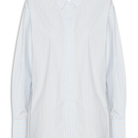 Camisa Feminina De Algodão Listrada Com Prega - Azul