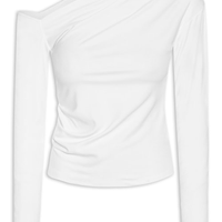 Blusa Feminina Decote Assimétrico Manga Longa - Branco
