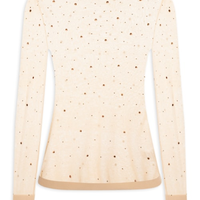Blusa Feminina de Tricot Transparente Com Hotfix - Bege