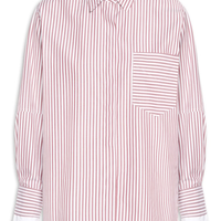 Camisa Feminina Tricoline Listrada Punho Duplo - Marrom
