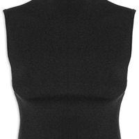 Blusa Feminina Básica De Tricot Cropped Gola Alta - Preto