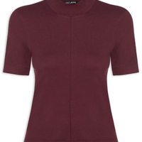 Blusa Feminina Manga Curta Gola Alta Ribana - Vermelho