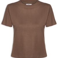 Camiseta Feminina Básica Em Malha - Marrom