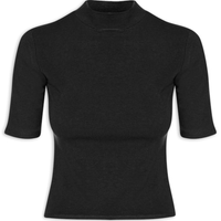 Camiseta Feminina Gola Média Manga Curta - Preto