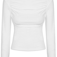 Blusa Feminina Drapeada Manga Longa - Branco