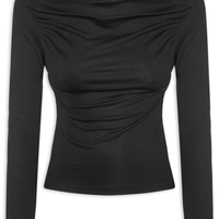 Blusa Feminina Drapeada Manga Longa - Preto