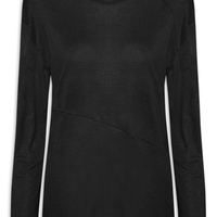 Camiseta Feminina Manga Longa Com Recortes - Preto