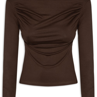 Blusa Feminina Drapeada Manga Longa - Marrom