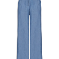 Calça Feminina Ampla Com Pregas - Azul