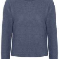 Blusa Feminina Malha Tricot Manga Longa Azul