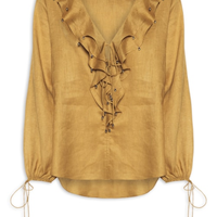 Blusa Feminina Babados em Linho - Amarelo