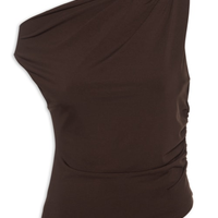 Blusa Feminina Drapeada Ombro Único Marrom