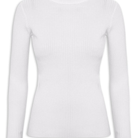 Suéter Feminino Tricot Canelado Gola Alta - Cinza