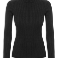 Suéter Feminino Tricot Canelado Gola Alta - Preto