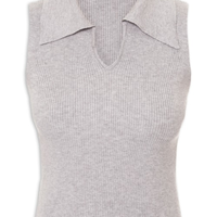 Regata Feminina Tricot Gola Polo - Cinza