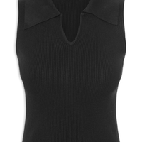 Regata Feminina Tricot Gola Polo - Preto