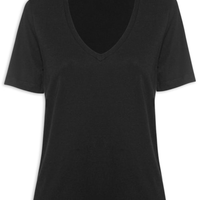 Camiseta Feminina de Algodão Pima Decote V - Preto