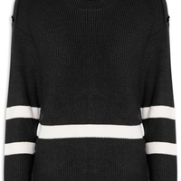 Suéter Feminino Bicolor Em Tricot - Preto
