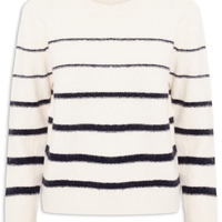 Suéter Feminino Listrado Em Tricot - Off White