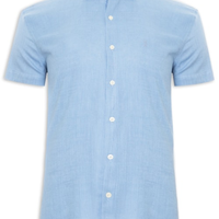 Camisa Masculina Manga Curta Linho Azul