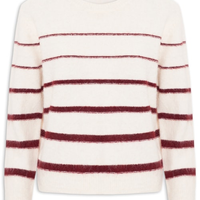 Suéter Feminino Listrado Em Tricot - Off White