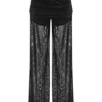 Calça Flare Pala Franzida Tule Veludo Preto