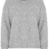 Suéter Feminino Em Tricot Com Detalhe Corrente - Cinza