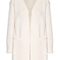 Cardigã Feminino Tricot Texturizado Alongado - Branco