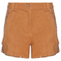 Short Feminino De Suede Com Tachas - Marrom