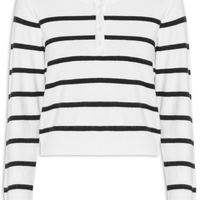 Suéter Feminino Tricot Listrado Com Botão - Branco