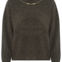 Suéter Feminino Em Tricot Com Detalhe Corrente - Marrom