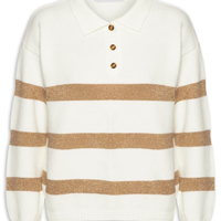 Suéter Feminino Listrado Gola Esporte - Off White