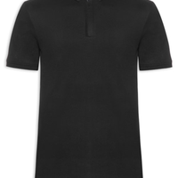 Polo Masculina Gola Estreita com Zíper em Piquet Preto