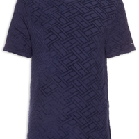 Camiseta Masculina Regular Fit Flag Jacquard - Azul