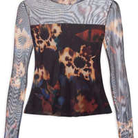 Blusa Feminina Tule Floral Glitch - Preto