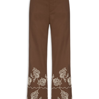 Calça Feminina Pantalona Bordada Marrom