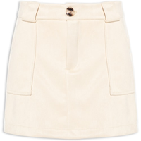 Short Saia em Suede com Bolsos Bege