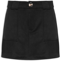 Short Saia em Suede com Bolsos Preto