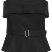 Top Feminino Sem Alça Dobra Busto Basque - Preto