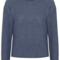 Blusa Feminina Malha Tricot Manga Longa Azul