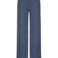 Calça Reta em Malha Tricot com Nervura Feminina Azul