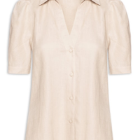 Camisa Feminina New Beck Manga Curta - Bege