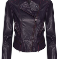 Jaqueta Feminina Couro Motor Clássica - Roxo
