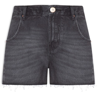 Short Feminino Jeans Recorte Com Prega - Preto