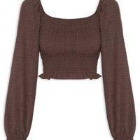 Blusa Feminina Manga Longa Com Lastex - Marrom