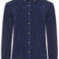 Camisa Masculina Casual Em Veludo Cotelê - Azul