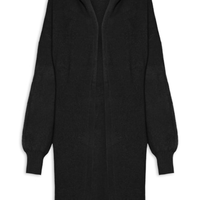 Cardigã Feminino Tricot Alongada Com Capuz - Preto