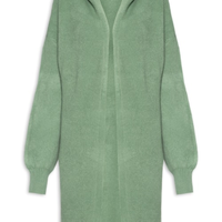 Cardigã Feminino Tricot Alongada Com Capuz - Verde